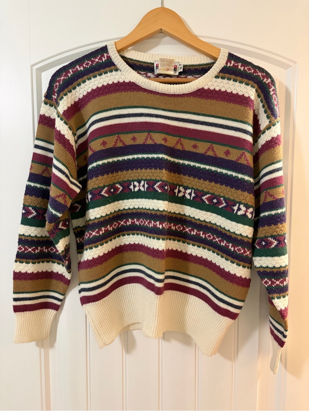 Vintage Striped Wool Blend Knit Crewneck Sweater Multicolour Size Medium